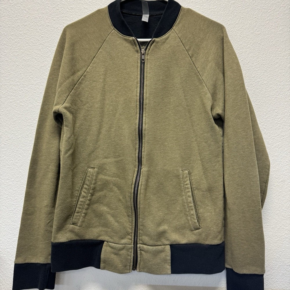 Next Level Apparel Jacket Men Small Olive Green Black Bomber Full Zip Sweatshirt